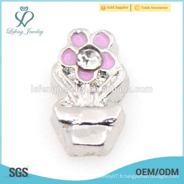 Hot Sell Pot Flower Flower charms pour Glass Memory Lock Floating Lockets